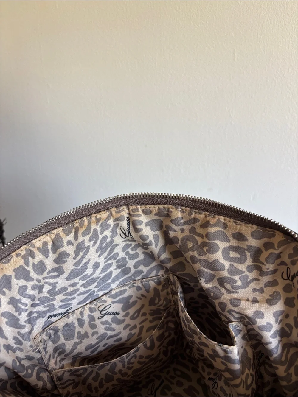 GUESS Taupe Quilted Logo Satchel Handbag